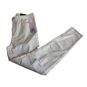 NWT Wild Table Jeans Womens 12 White Denim Distressed High Rise Skinny Raw Hem